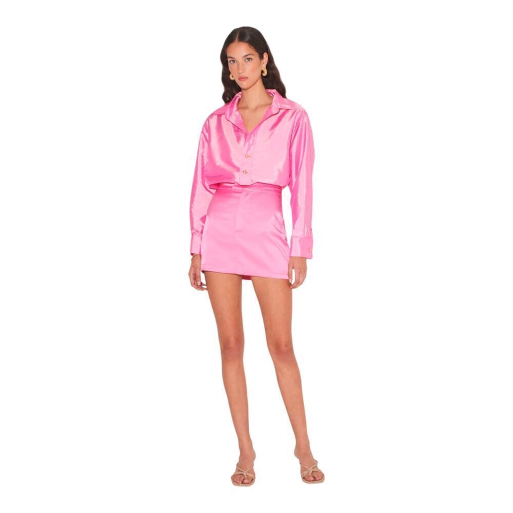 New! Hansen & Gretel Pink Satin Silk Tamara Mini Skirt, XS - Picture 2 of 9